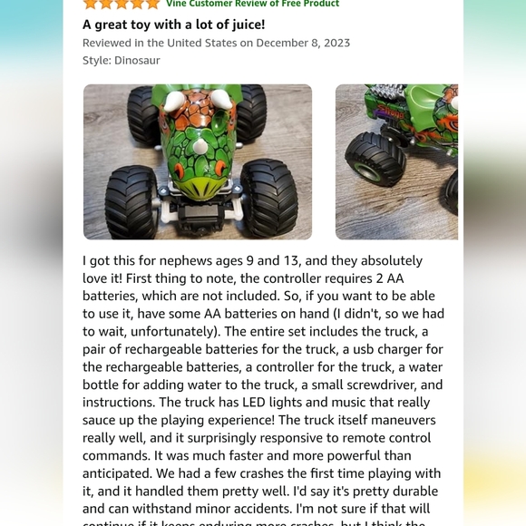 Prefontaine Remote Control Monster Truck/Off Road Vehicle - green dinosaur - Picture 15 of 16